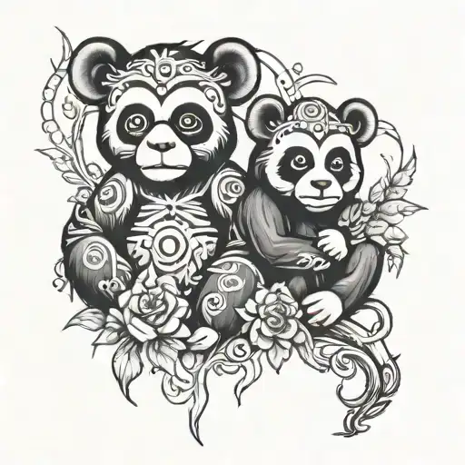 Couple Tattoo With A Monkey And Panda