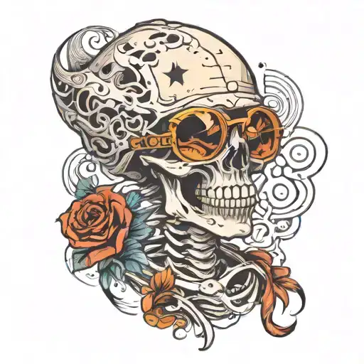 Skeleton With A Wig And Star Glasses