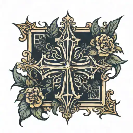 Cross With A Crown And Trees Background Looking