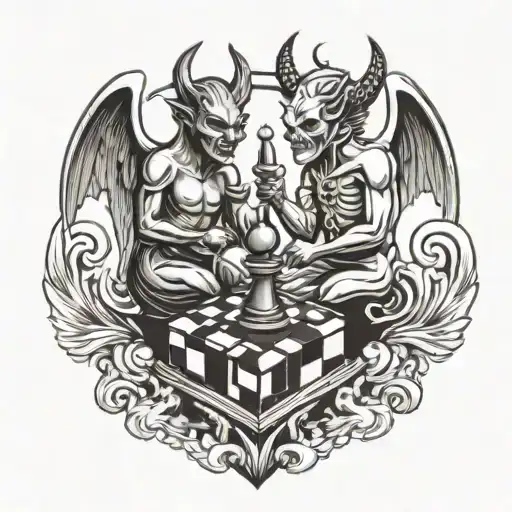 Devil And Angel Playing Chess Piece