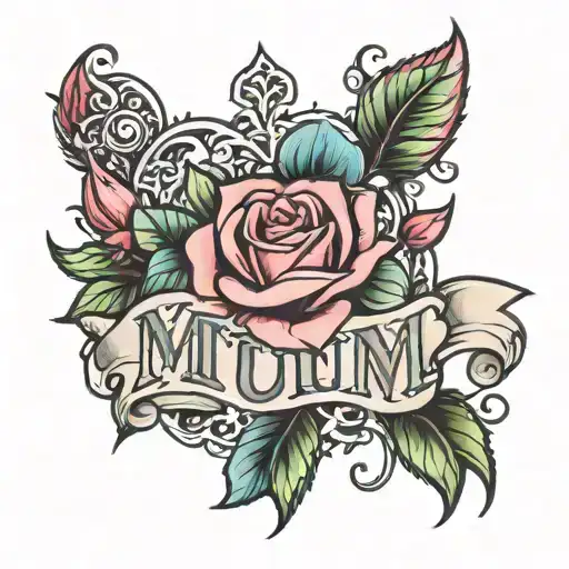 Cute Rose Surrounded By Love Heart With Word Mum Written In It