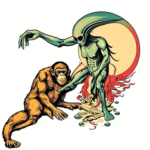 Creation Of Adam God As A Alien And Adam As A Monkey