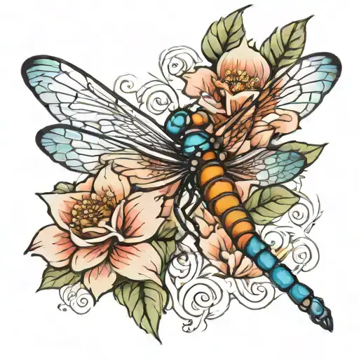 Dragonfly With Flowers