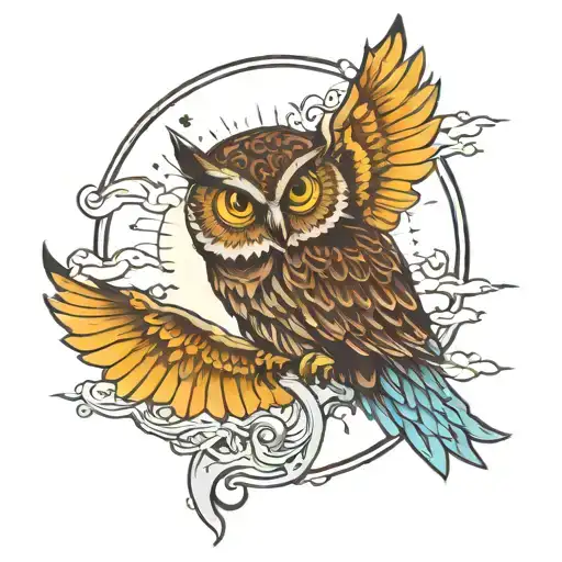 Half Owl Tattoo Owl With Sun And Moon Rays