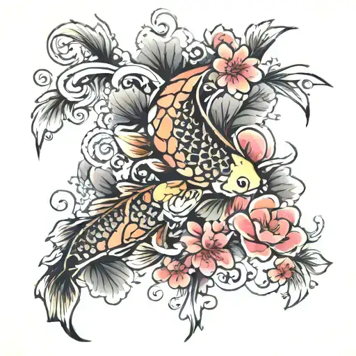 Plum Blossom And Koi Fish
