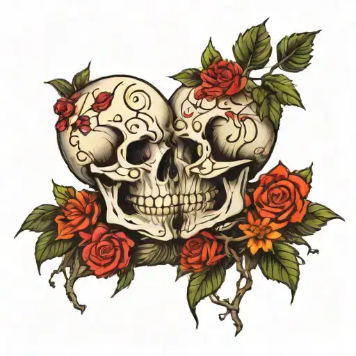 Skull Kissing And Two Trees Merging Together