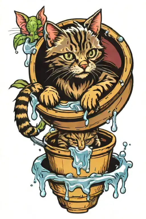 Wet Cat In Bucket Of Water