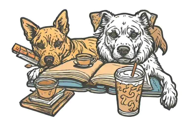Books With Dog And Iced Coffee