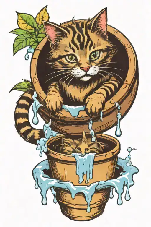 Happy Wet Cat In Bucket Of Water