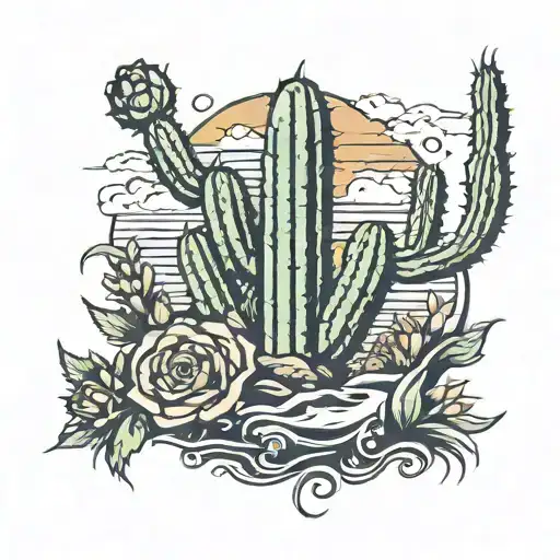 Cactus Volcano Sea Sign Rock'n'roll