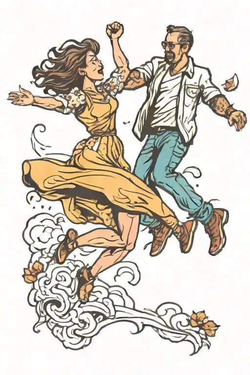 Daughter Jumping With Dad Holding Hands