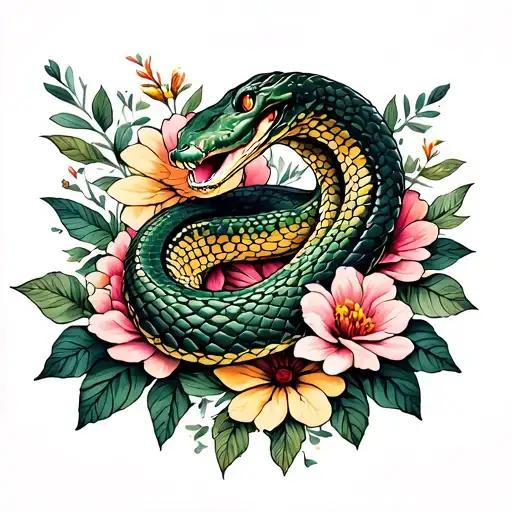 Snake And Flowers
