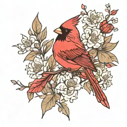 Red Cardinal With Flowers Around It