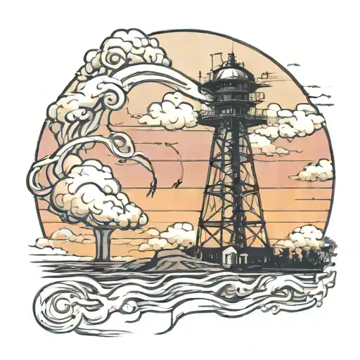 Cell Tower Emerging With Sunset Sky With The A Kraken Underneath