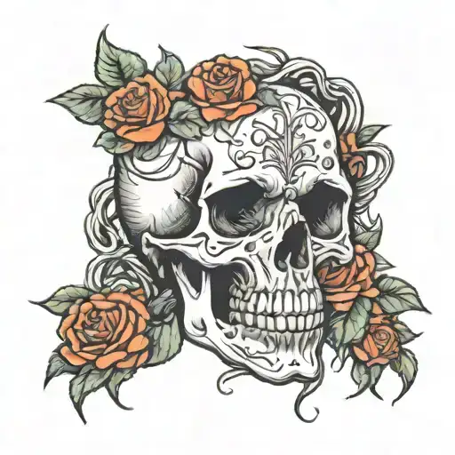 Skull With Roses Intertwined