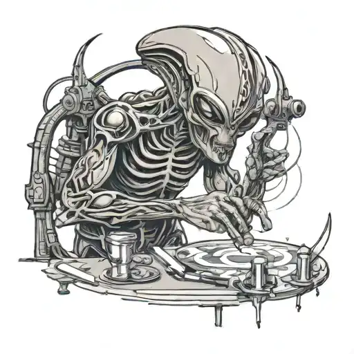 Alien Tattoo Artist Performing With Tunder In Bacground