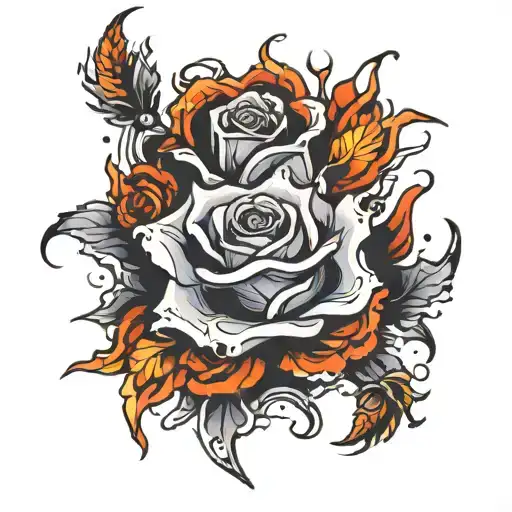 Rose Made Of Bones On Fire