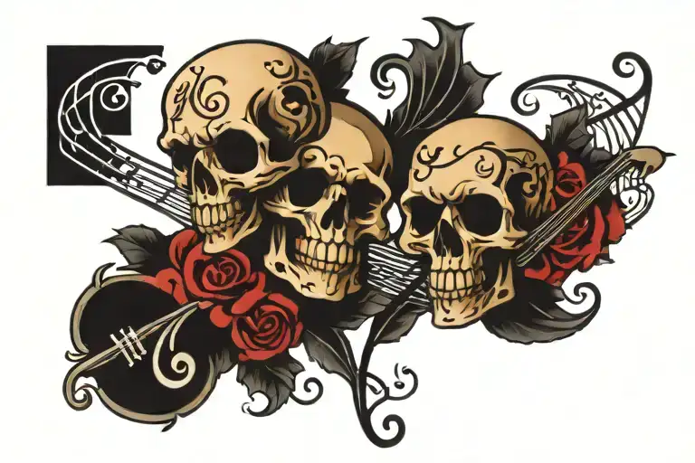 Skulls Music Note Intertwined