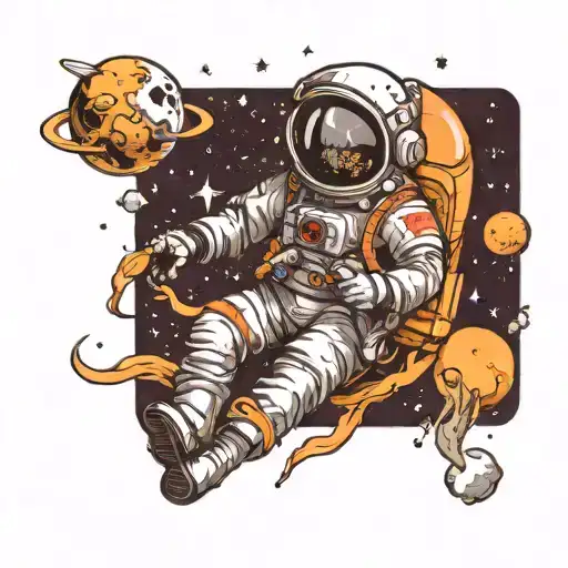 Moon And Astronaut Floating