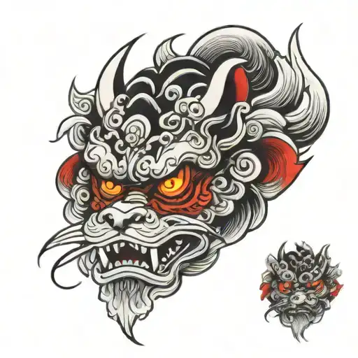 Japanese Foo Dog With Red Eyes