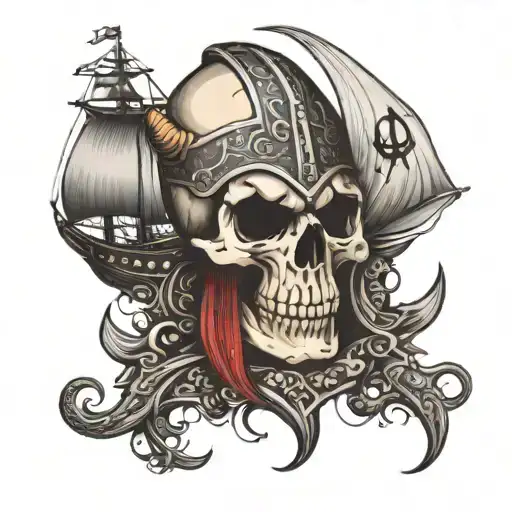 Viking Skull And Ship