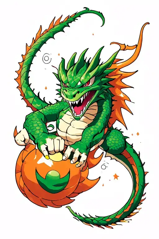 Shenron Dragon Ball With One Hand In A Fist And Dragon Balls
