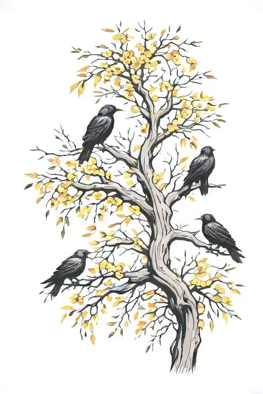 Willow Tree 9 Crows Perched