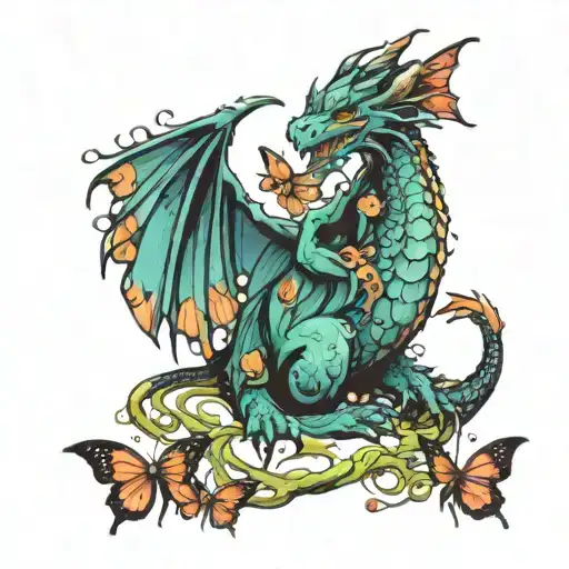 Dragon With Butterflies