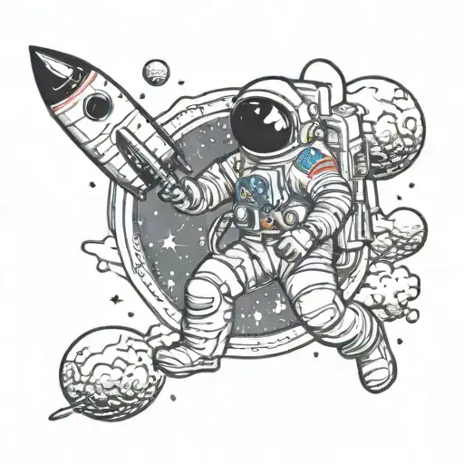 Astronaut On The Moon Next To A Spaceship