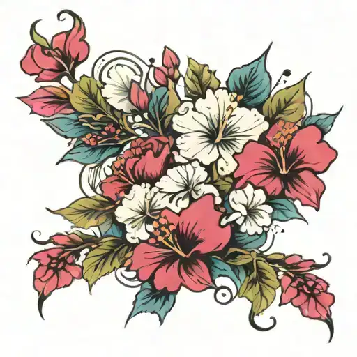 Ginko And Rose And Hortensia And Hibiscus And Orchid