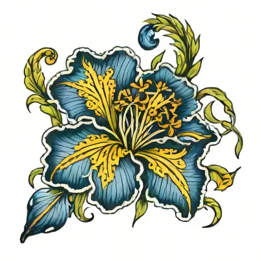 Iris Flower Intertwined Dandelion Flower