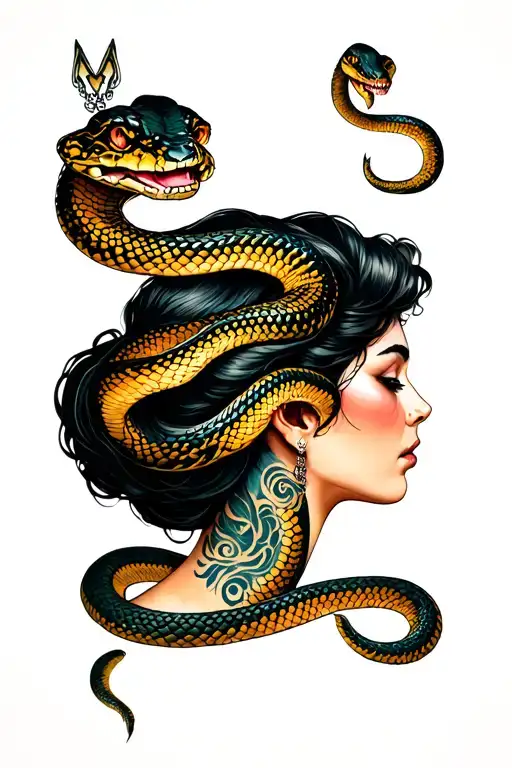 Ladyhead Inspired By Karlina Caune With A Snake Wrapping Around Her