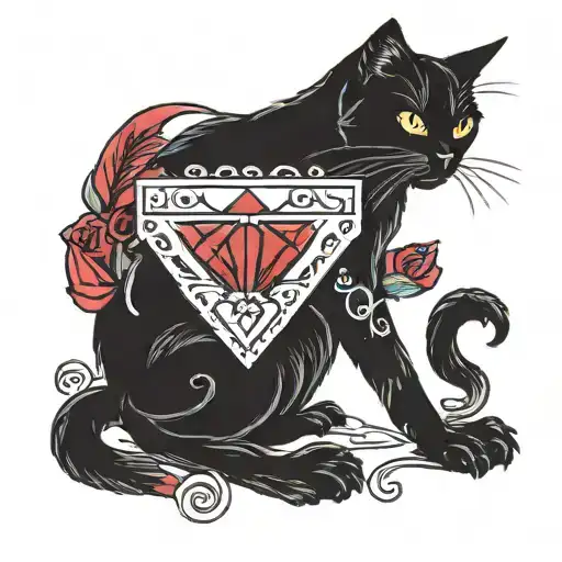 Black Cat With White Chest Patch And A Ruby Diamond