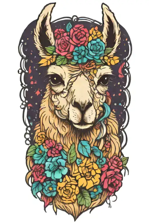 Colorful Llama With Flower Crown Knitting A Blanket