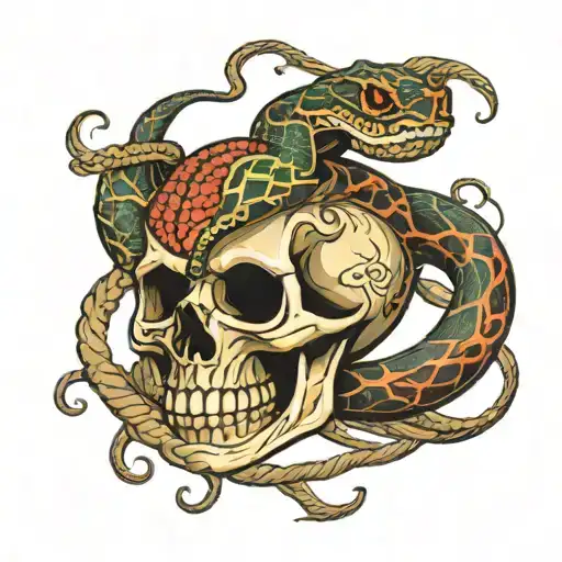 Skull And Snake Coiled Snake Intertwined