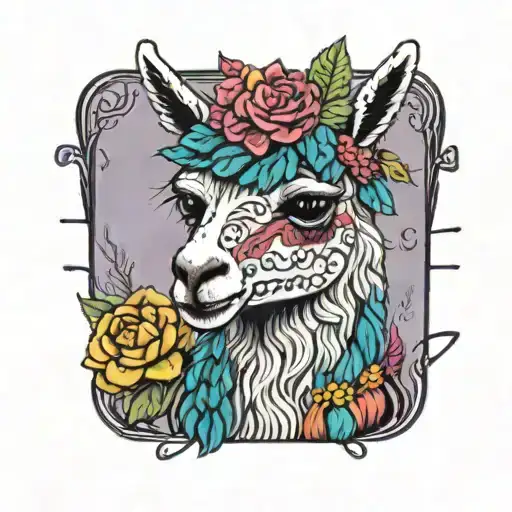 Colorful Llama With Flower Crown Knitting A Blanket