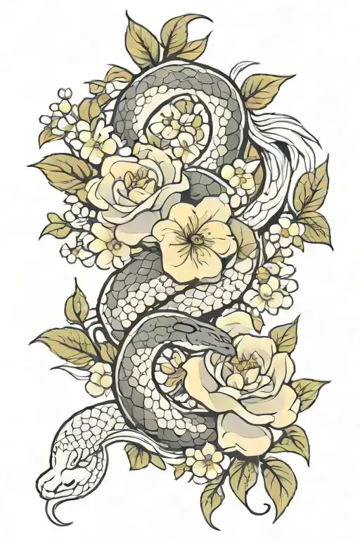 White Snake And White Flowers