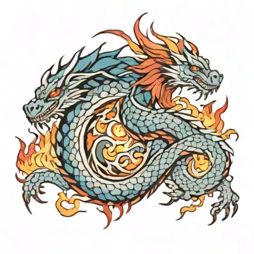 Tattoo Around The Forearm From Elbow To Hand 2 Dragons With Fire And Water
