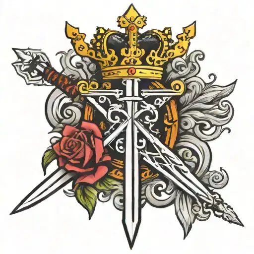 Cross And Sword Crossing Each Other With A Crown Surrounding Them