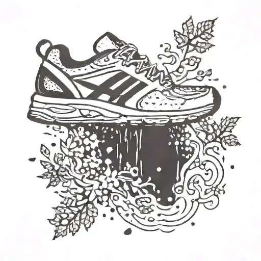 A Minimalist Design Of A Running Shoe With A Trail Of Footprints Leading Into A Forest