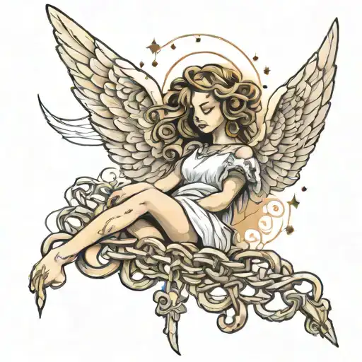 Angel In The Sky With Chains Coming From Bottom