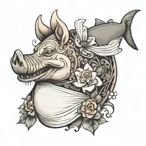 Pig In A Veil Holding A Sharks Fin At A Wedding