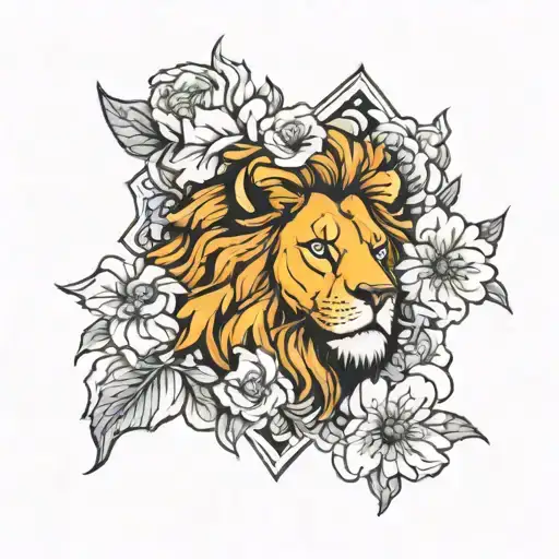 Lion And Flowers