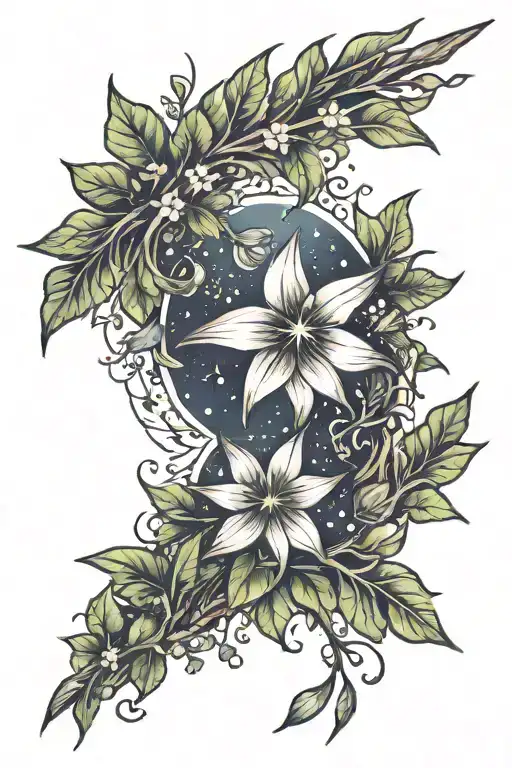 Shooting Star Shoulder To Collarbone Sleeve With Leaves Wrapped Around The Bicep