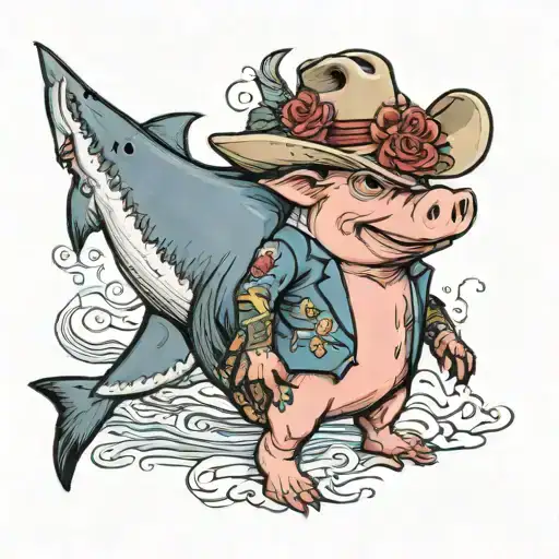 Pig Wearing A Wedding Dress Standing Next To A Shark In A Cowboy Hat Since 1997