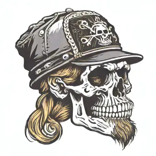 Skull With Beard Wearing Black Cap With Skull And Cross Bones