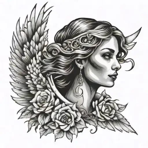 Stairs Wings Female Face With White Eyes