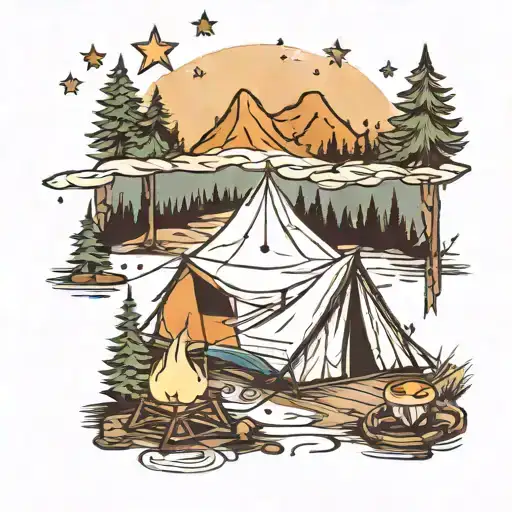 Stars Camping Scene With A Tent