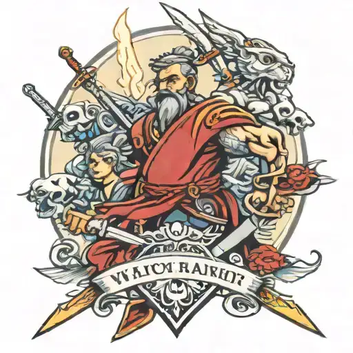 Father Mother 3 Sons Warrior Wielding A Sword