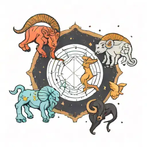 Aries And Aquarius Constellation Merging Together With Very Most Simple